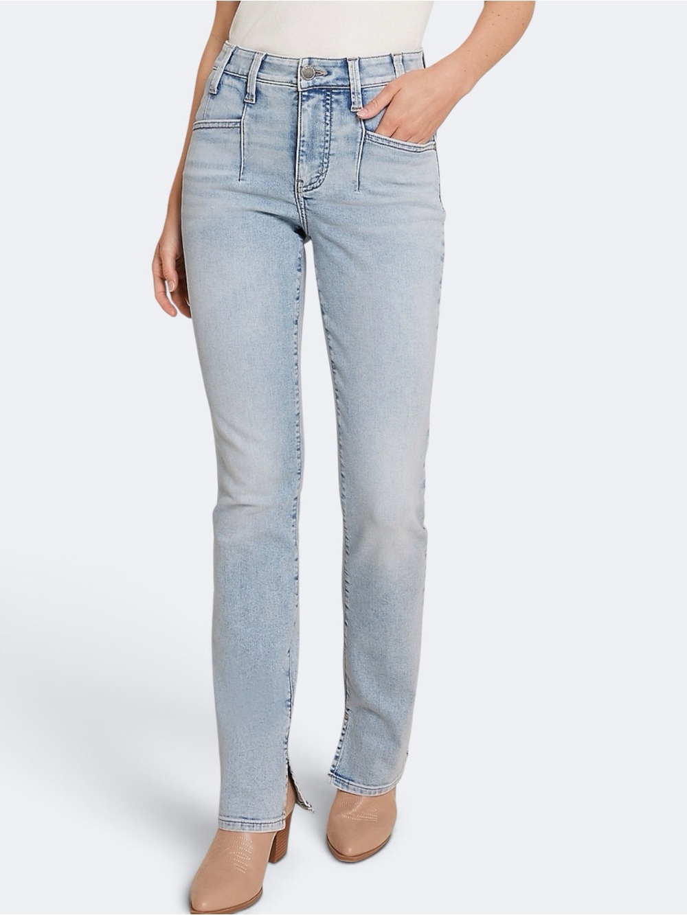 Maurices Everflex No Gap High Rise Slim Bootcut Jeans 6 Light Wash Split Cuff